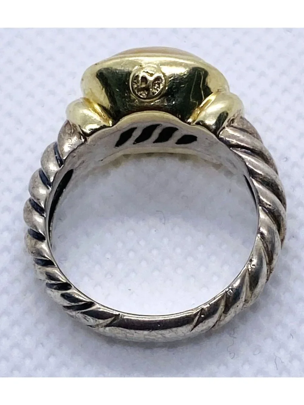 David Yurman Pearl Sterling Silver 925 and 14K Yellow Gold Ring Size 7